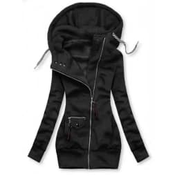 Slimming Printed Hoodie Women's Drawstring Long Sleeve Thickened Polyester Fiber Commute Style Cardigan Sweater