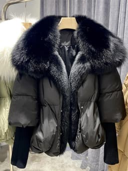 OFTBUY New Duck Down Jacket Winter Coat Women Super Large Real Silver Fox Fur Collar Jacket Knit Sleeve Fashion Luxury Outerwear