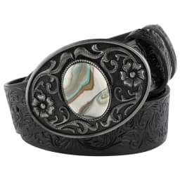 Women's Decorative Buckle Colorful Bead Embossed Split Leather Belt