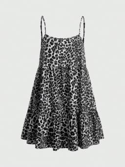 Ladies Leopard Print Halter Dress with Adjustable Straps Vintage Sexy Style Padded Gauze Skirt Fashionable And Versatile