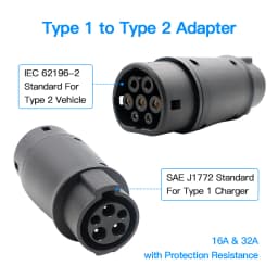 Kolanky EV Charger Adaptor 32A 7.2KW SAE J1772 Plug Type 1 To Type 2 Socket Converter For Type 2 Eletric Vehicles Charging Cars