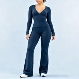 NCLAGEN Dyfe Gym Women Sets 2 Pcs Long Sleeve Deep-V T-shirt & Flare Leggings Naked Feel Trousers Fitness Suit Yoga Activewear