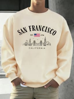 San Francisco California Pattern Men Pullovers Autumn Casual Sweatshirt Fashion All-Match Streetwear Fleece Comfortable Top