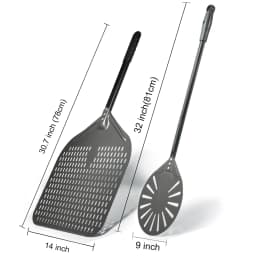 12" Hard Anodized Perforated Pizza Peel Rectangle Pizza Turning Shovel Set Aluminum Pizza Peel Paddle 40cm Long Silicone Handle