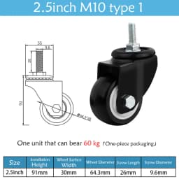 1.5-5 Inch Polyurethane Swivel Caster M6/M8-M12 Screw For Furniture Wheel Caster Wheels 360° Caster Wheel Industrial With Brake