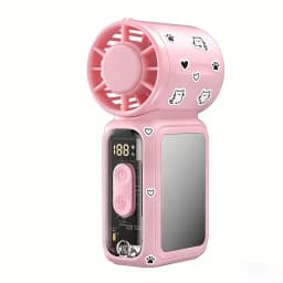 2026 Portable Fan,Handheld Neck Mini Fan With Makeup Mirror,5000mAh 13H Long Lasting,199 Speed Adjustable,LED Flashlight&SOS Light,Type-C Rechargeable Ultra Quiet Fan For Camping Outdoor Work Travel Dorm Truck,Gift Use,Random Cat/Butterfly Sticker