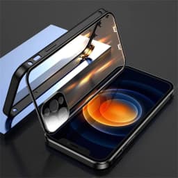 360° Metal Magnetic Double Sided Glass Cover With Lens Protection For IPhone16 14 15 Pro Max For IPhone13 12 11 Double Lock Case