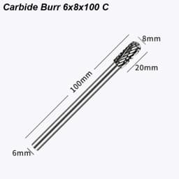 Carbide Burr 6x8m 100mm Extra Long 1/4 Shank Carve Grinde Abrasive Tool Rotary Cut Rasp File Milling Cutter Drill Wood Metal