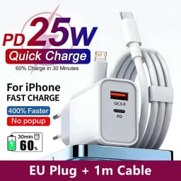 25W PD USB C Multi-Port Fast Charger For iPhone 11 12 13 Mini 14 Pro Max X XR XS Max 7 8 Plus Quick Charging PD Cable 1m 1.5m 2m
