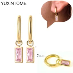 925 Sterling Silver Needle Pink Crystal Heart Hoop Earrings for Women Fashion Geometric Pendant Earrings Luxury Jewelry Gifts
