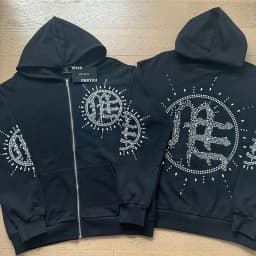 Mixed Emotion Rhinestone Hooded Pullover Hoodie Jacket, Mixed Emotion Casual Long Pants