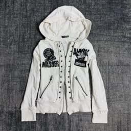 White Womens Autumn Winter Jacket Y2K Gothic Emo Slim Fit Sweatshirt Rivet Zipper Hoodie Harajuku Vintage Skull Graphic Print