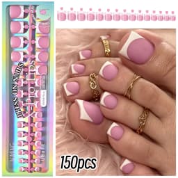 150Pcs Short Square Black French Tips Fake Toenails Matte Nude Pink Press On Toe Nails for Summer Daily Wearable False Toenail T