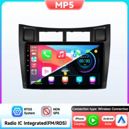 Hizpo 2Din 9inch Android Auto Car Radio for Toyota Yaris 2005 - 2012 Snapdragon 6115 GPS RDS DSP BT 4G CarPlay SWC 360°CAM