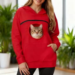 Women's Hoodies With Pet Bag Solid Color Hooded Pullovers Pet Cat & Dog Pocket Holder Tops Casual Sports Sweatshirts Loose Top