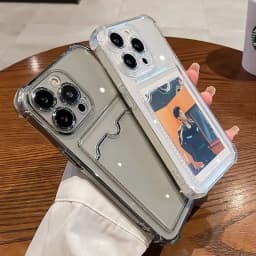 Transparent Card Slot Bag Holder Case For iPhone 18 17 16 15 14 13 12 11 Pro Max Mini Plus XR Clear Wallet Shockproof Soft Cover