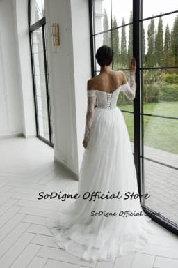  SoDigne A-line Lace Wedding Dresses Off Shoulder Long Sleeves Bridal Dress Boho Bride Gown Vestidos De Novia Customized
