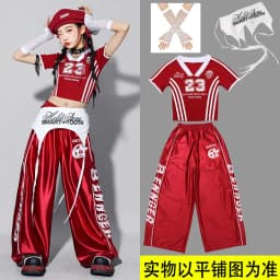 Girls Jazz Dance Performance Outfit Red Pants Set Children's Street Dance Show Costume Trendy Girls' Clothing Stage Performance