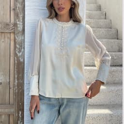 Stylish patchwork chiffon sleeve shirts New elegant Women's Blouse Fashion Luxury embroidery shirts Tops blusa mujer
