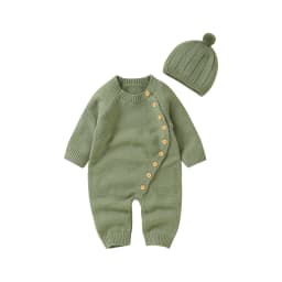 Baby Rompers Clothes Spring Autumn Solid Full Sleeve Knitted Newborn Infant Boys Girls Jumpsuits Hats Outfits Sets 0-18m Costume