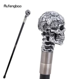 Silver Resin Rose Flower Skull Head Cane Decorative Cospaly Cane Halloween Mace Wand Crosier Performance Stage Cane 94cm