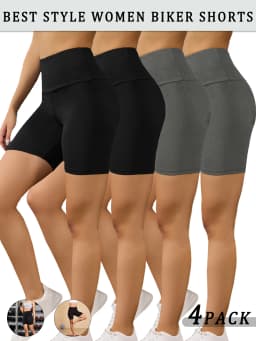 4 Pack Women's High Waisted Biker Shorts Super Soft Tummy Control No See Through Workout Yoga Running Gym Fitness Shorts