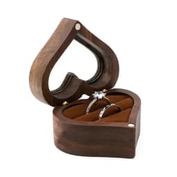 Classical Heart Shape Wedding Ceremony Ring Box Walnut Wood Jewelry Boxes Proposed Wedding Jewellery Storage Organizer Ring Box