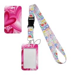 Simple Marble Heart Rainbow Card Holder with Buckle Lovely Hanging Rope ID Pass Hang Accessories Holder Lanyard Passr Case