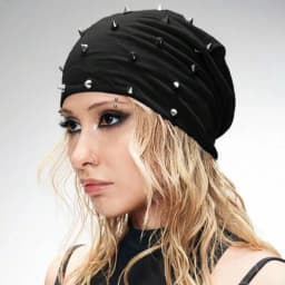 1pc Punk Style Rivet Decorated Knitted Hat,Personalized Punk Rivet Y2K Vintage Solid Black Warm Beanie for Daily All-Winter Wear