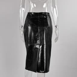 Linad Street Chic Black PU Mid Calf Skirts Women Vintage Slim High Waist Split Skirts 2026 Fashion Zipper Straight Skirt Female
