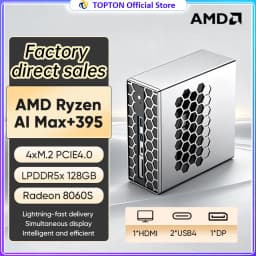 Topton AI Mini PC Gaming 128GB LPDDR5 AMD Ryzen AI Max+395 Radeon 8060S 4*M.2 NVMe Firewall NAS Computer Dual NIC 10G 2.5G WIFI7