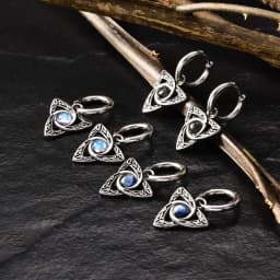 Vnox Retro Celtic Knot Triangle Earrings for Men Women,Black Opal Stone Hoop Earrings,Vintage Stainless Steel Geometric Earrings