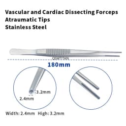 Stainless steel Vascula and Cardiac Dissecting ForcepsAtraumatic tips Tissue tweezers Microsurgical instruments