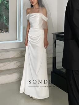 Sondr Boat Neck Simple Korean Wedding Dresses Corset Floor-Length Elegant Japanese Wedding Party Dresses Customized Photo Shoot