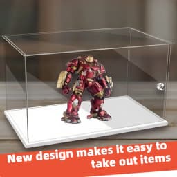 1pc Clear Acrylic Display Case,Display Box Stand with White Base,with Door, Dustproof Protection Showcase for Collectibles