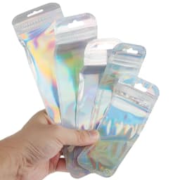 30pcs Long Laser Plastic Self Sealing Storage Bag Necklace Display Colorful Ziplock Pouch Zip Zipper Lock Bags Jewelry Packaging