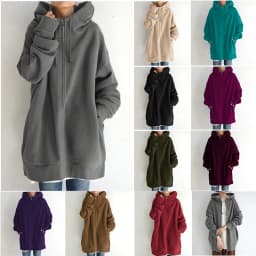 Autumn Womens New Solid Color Loose Long Sleeve Zipper Long Hooded Sweatshirt Coat For Women Versatile Fashion Casual Sweatshirt