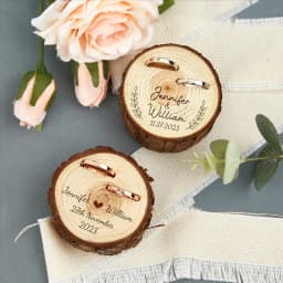 Wooden Double Slot Ring Box for Wedding Ceremony Engagement Anniversary Gift Engraved Ring Bearer Holder Box Free Personalised