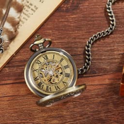 Retro Bronze Roman Digital Mechanical Pocket Watch with Automatic Chain Flip Cover Antique bronze transparent gear hollow mechan