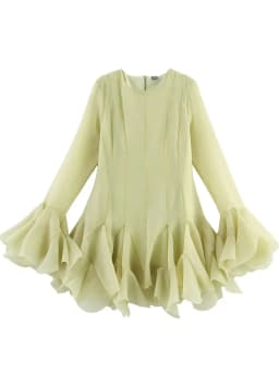 2026 Summer Women's Elegant Multi-Layered Ruffled Hem Mini Dresses Lady Sweet French Style Long Flare Sleeve Slim Fit Puffy Robe