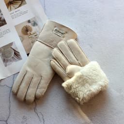 Women's Thickened Winter Sheepskin Fur Gloves Windproof Warm Outdoor Motorcycle Riding Color Leather Finger Gloves