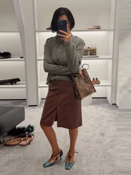 Crocodile Embossed Faux Leather Midi Skirt Front Slit High Waist Bodycon Pencil Skirt Women 2026 Autumn Vintage Fashion Outfit