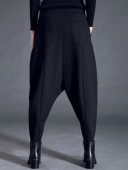 [EAM] High Elastic Waist Black Pocket Thick Patchwork  Harem Pants New Trousers Women Fashion Tide Spring Autumn 2026 SA155