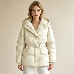 Schinteon Women White Down Jacket with Hood Solid Color Fashionable Autumn Winter Warm Outwear Parka Belt 2026 New Real Pictures