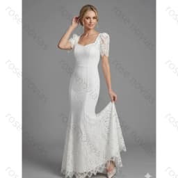 Customized Elegant Ivory Bridal Gown Square Neck Puff Sleeve Lace Mermaid For Wedding Prom Formal Gala