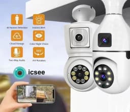 ICsee E27 6MP Bulb WiFi Camera Dual Lens Dual Screen Auto Tracking Two Way Audio Color Night Vision for Indoor Security Camera