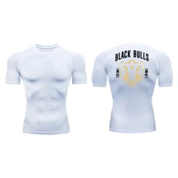 Black Bull Print Compression Shirts for Men Athletic Quick Dry Baselayers Undershirt Gym Workout Running Rash Guard Tshirt Tops