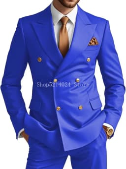 Mens Double Breasted Suit 2 Piece Slim Fit Wedding Suit for Men Blazer Prom Formal Suits Set