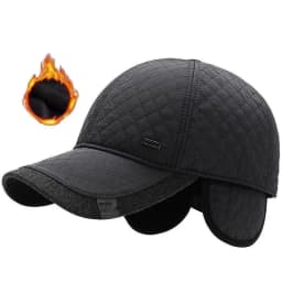 Winter Men Solid Color Quilted Embroidery Baseball Caps Middle-aged Casual Hat Warm Windproof Fleece-Lined Earflap Baseball Cap