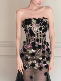 Sexy Fish Tail Evening Gown with Strapless Design Performance Hostess Wedding Party Long Dress Luxury Elegant Floral Pattern